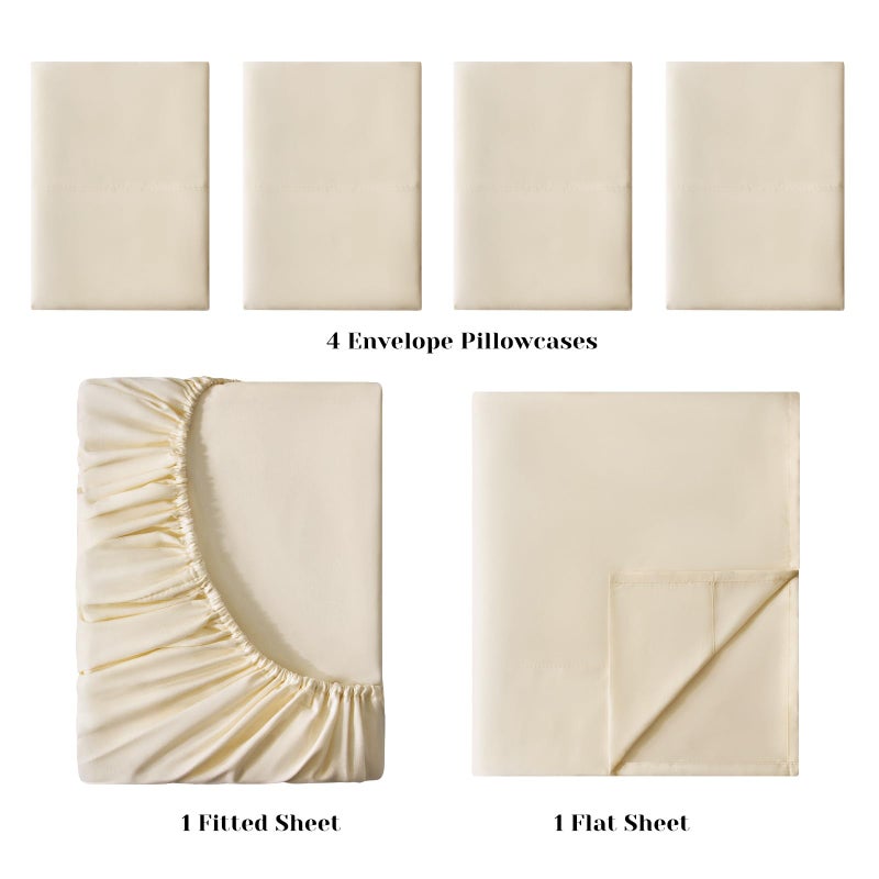 BYSURE 6 Pieces Bed Sheets Set(Queen, Cream/Beige) - Hotel Luxury Super Soft 1800 Thread Count 100% Microfiber Sheets with Deep Pockets, Wrinkle & Fade Resistant - Image 3